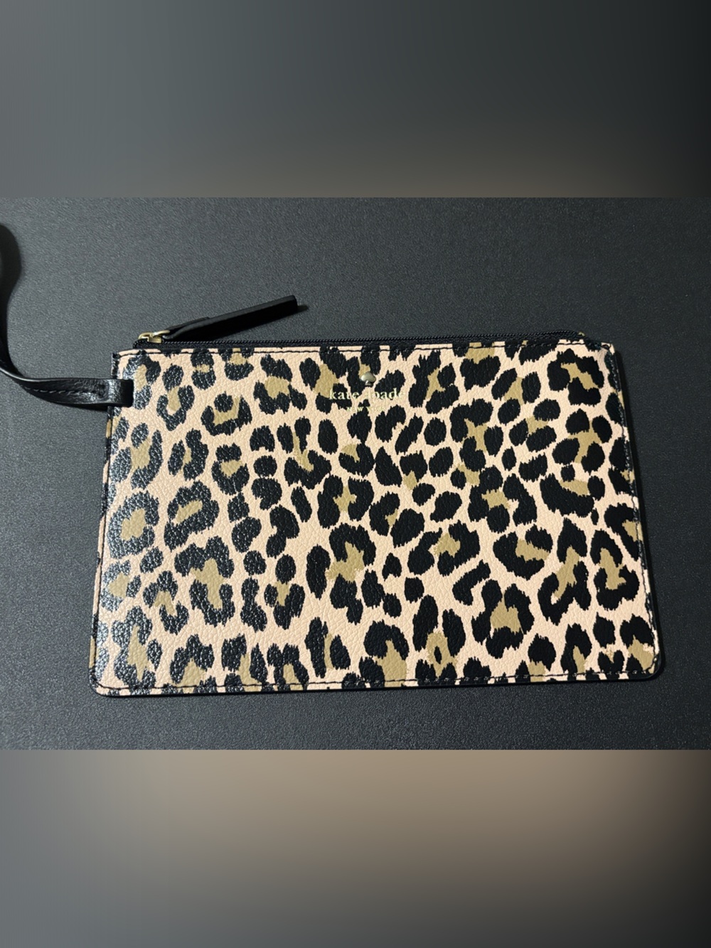 Kate Spade Leopard Print‎ Zip Pouch Wallet - Black & Tan